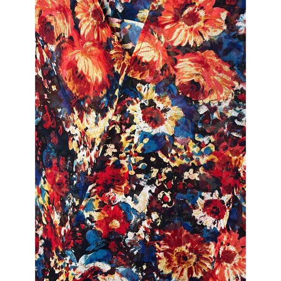 WAYF Sheer Floral Blouse XS Orange Blue Long Sleeve Boho Office Top - Picture 4 of 12